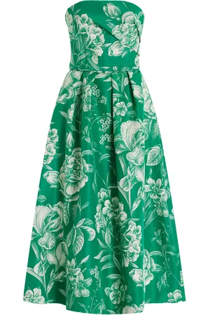 MONIQUE LHUILLIER Floral Toile Printed Silk Faille Tea Length Gown - - US 2 - Moda Operandi
