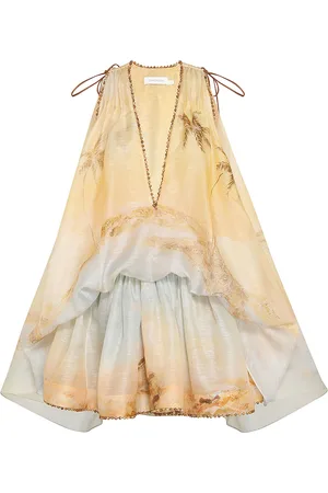 ZIMMERMANN Balance Plunge Linen-Silk Mini Dress - - 1 - Moda Operandi