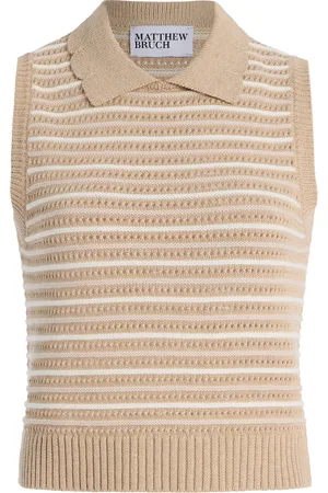 Matthew Bruch Striped Knit Cotton-Blend Collared Tank Top - - M - Moda Operandi