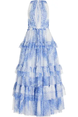 Serafini Tiered Printed-Mesh Maxi Dress - - IT 40 - Moda Operandi