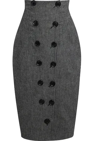 Alaïa Button-Detailed Linen Midi Pencil Skirt - - FR 38 - Moda Operandi