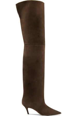 Amina Muaddi Fiona Suede Thigh-High Boots - - IT 36 - Moda Operandi