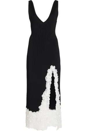 Carolina Herrera Lace-Trimmed Knit Midi Dress - Black/white - XS - Moda Operandi