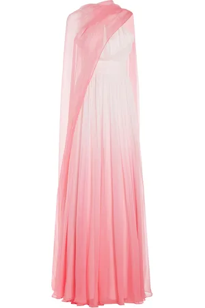 MONIQUE LHUILLIER Ombre Chiffon Silk Gown with Cape - - US 6 - Moda Operandi