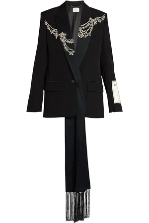 Erdem Scarf-Detailed Embroidered Virgin-Wool Blazer - - UK 16 - Moda Operandi