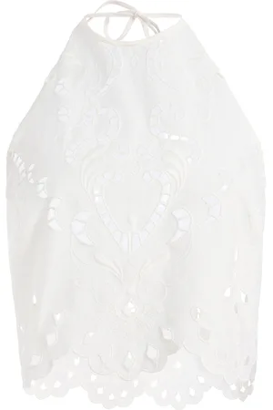 Zuhair Murad Eyelet Cotton Cropped Top - - FR 42 - Moda Operandi