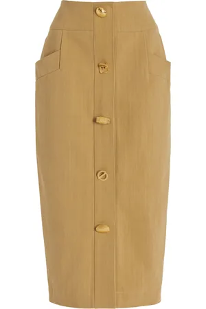 FRANCOISE Exclusive Bijou Buttoned Cotton Gabardine Midi Pencil Skirt - - FR 34 - Moda Operandi