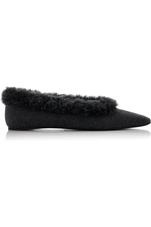 Totême Shearling-Edge Flannel Ballet Flats - - IT 36 - Moda Operandi