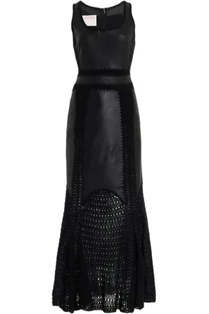 Alejandra Alonso Rojas Crochet-Trimmed Leather Maxi Dress - - US 8 - Moda Operandi