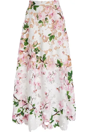 Oscar de la Renta Floral Guipure Midi Skirt - - US 0 - Moda Operandi