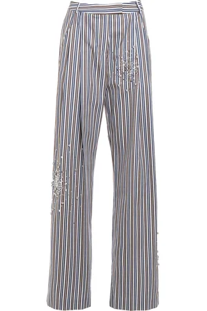 Des Phemmes Crystal-Embellished Striped-Cotton Wide-Leg Pants - Black/white - IT 38 - Moda Operandi