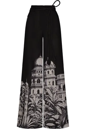 Andres Otalora Cúpula Belted Linen Wide-Leg Pants - Black/white - US 0 - Moda Operandi