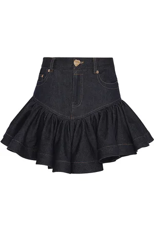 ZIMMERMANN Crushed Flared Denim Mini Skirt - - 0 - Moda Operandi