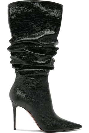 Amina Muaddi Jahleel Crackled-Vinyl Knee Boots - - IT 36 - Moda Operandi