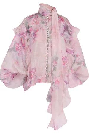 ZIMMERMANN Crush Ruffled Floral Linen-Silk Top - - 0 - Moda Operandi