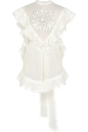 ZIMMERMANN Balance Waterfall Linen-Silk Top - - M - Moda Operandi