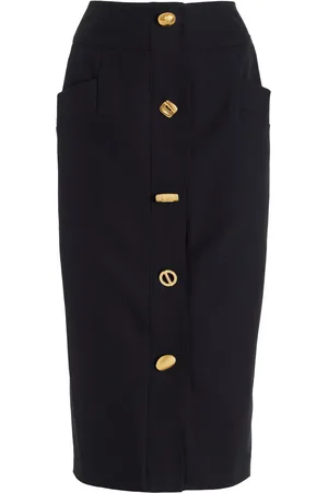 FRANCOISE Exclusive Bijou Buttoned Cotton Gabardine Midi Pencil Skirt - - FR 38 - Moda Operandi