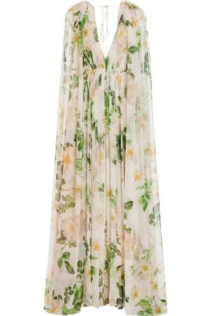 MONIQUE LHUILLIER Printed Chiffon Silk Gown with Cape - - US 8 - Moda Operandi