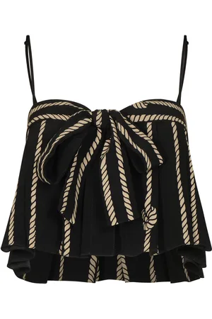 JOHANNA ORTIZ Deep Ocean Tie-Detailed Silk Crop Top - Black/white - US 12 - Moda Operandi