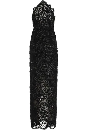 Carolina Herrera Embroidered Curved-Neck Dress - - US 12 - Moda Operandi