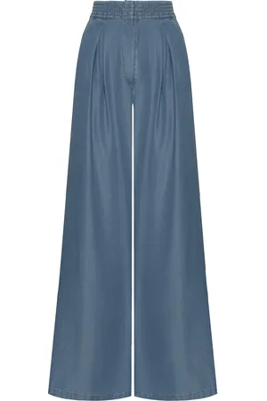 Andres Otalora Esencia Shirred Tencel Denim Wide-Leg Pants - - US 0 - Moda Operandi