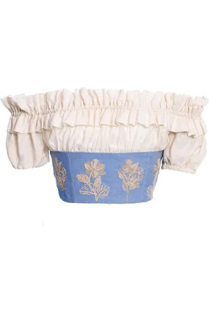 Agua by Agua Bendita Pimienta Embroidered Linen Crop Top - - S - Moda Operandi