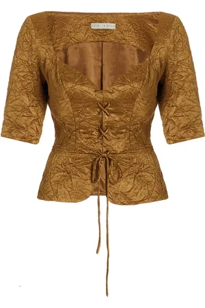 Usisi Sister Lena Lace-Up Crinkled-Jacquard Top - - XS - Moda Operandi