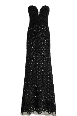 Carla Zampatti Strapless Metallic-Embroidered Tulle Gown - - AU 10 - Moda Operandi