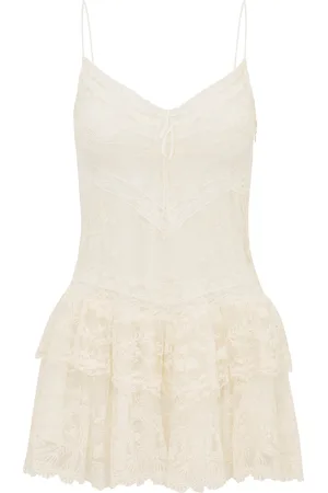 LOVESHACKFANCY Beauval Tiered Lace Mini Dress - - US 0 - Moda Operandi