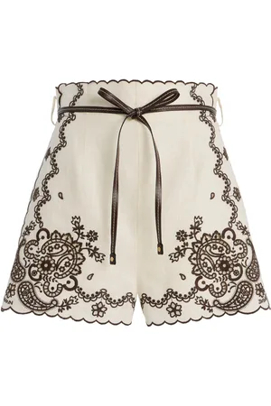 ZIMMERMANN Ascension Embroidered Linen Shorts - - 0P - Moda Operandi