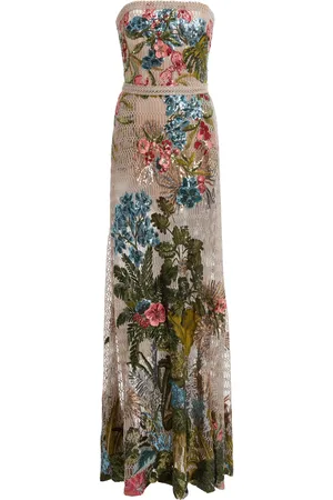 Elie saab Floral Embroidered Tulled Maxi Dress - - FR 46 - Moda Operandi