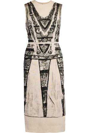 Erdem Printed Linen Pencil Midi Dress - - UK 6 - Moda Operandi