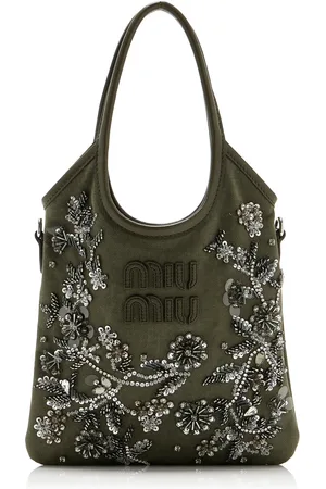 Miu Miu Ivy Embroidered Gabardine Tote Bag - - OS - Moda Operandi