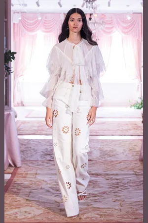 LOVESHACKFANCY Afton Lace-Trimmed Silk Chiffon Top - - XXS - Moda Operandi