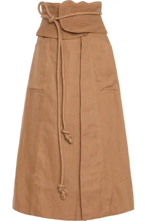 Andres Otalora Sintiendo Mucho Belted Linen Midi Skirt - - XS - Moda Operandi
