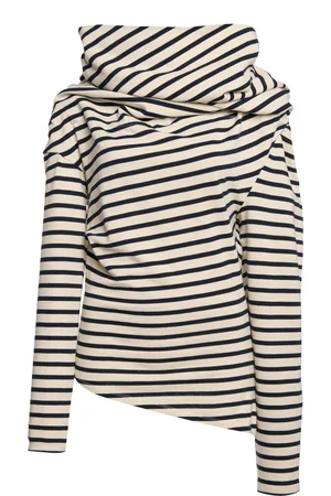 A.W.A.K.E. MODE Striped Cotton Jersey Cowl-Neck Top - Black/white - XS - Moda Operandi