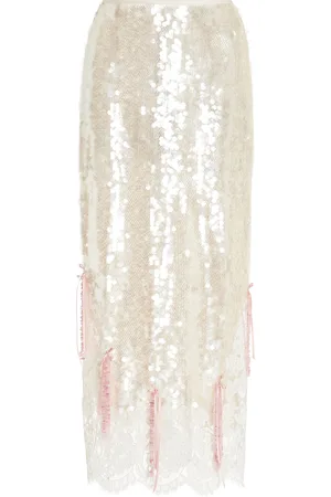 Wiederhoeft Exclusive Lace-Trimmed Sequined Midi Skirt - - US 0 - Moda Operandi