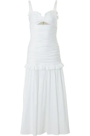 Carolina Herrera Ruffle-Detailed Cotton-Blend Midi Dress - - US 12 - Moda Operandi