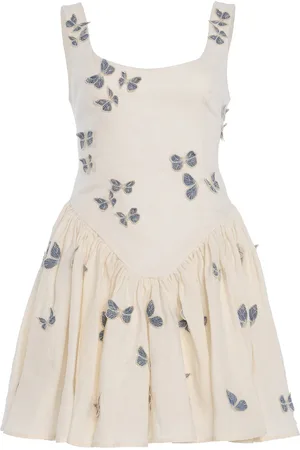 Agua by Agua Bendita Pluma Embroidered Linen Mini Dress - - XS - Moda Operandi
