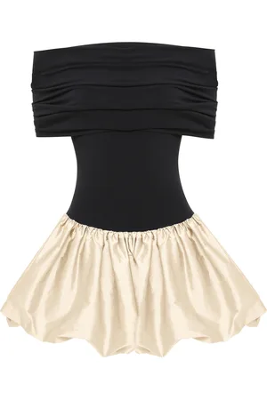 Anna October Jewel Off-The-Shoulder Knit-Satin Combo Mini Dress - Black/white - XS - Moda Operandi