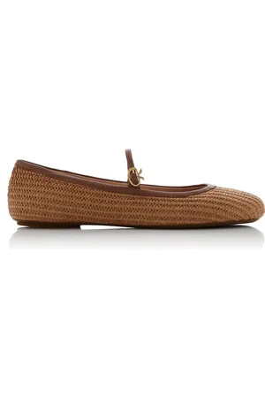 Gianvito Rossi Carla Woven Raffia Mary Jane Flats - - IT 37 - Moda Operandi