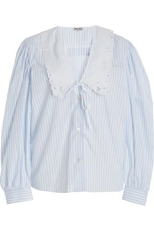Miu Miu Collared Striped Cotton Top - - IT 38 - Moda Operandi