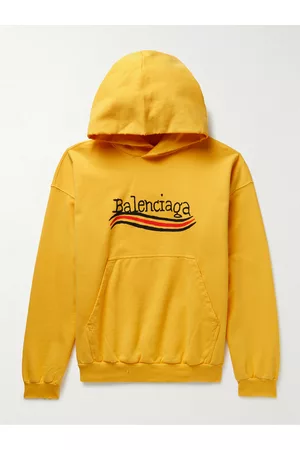 Balenciaga Distressed Logo-Print Cotton-Jersey Hoodie - Men - - XS