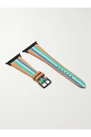 La Californienne Aquamarine Striped Leather Watch Strap - Men