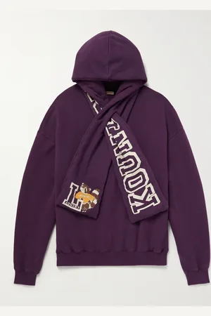 KAPITAL Scarf-Detail Logo-Print Cotton-Jersey Hoodie - Men