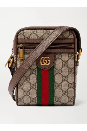 GUCCI Ophidia Mini Leather-Trimmed Monogrammed Coated-Canvas Messenger Bag  for Men