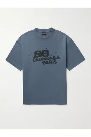 Balenciaga Distressed Logo-Print Cotton-Jersey T-Shirt - Men - - L
