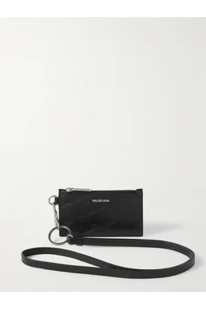 Balenciaga Logo-Debossed Leather Zipped Cardholder with Lanyard - Men