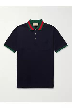 Gucci - Men - Panelled Cotton-jersey and logo-jacquard Silk-Blend Polo Shirt Blue - S