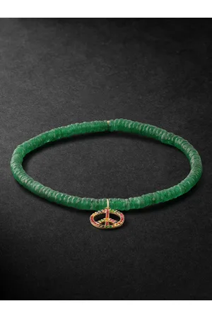 Sydney Evan Rainbow Peace Sign Gold Multi-Stone Beaded Bracelet - Men